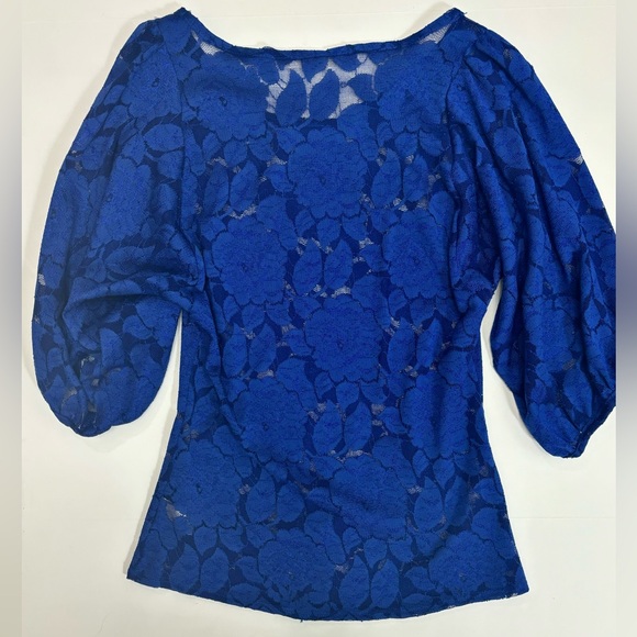 Ezra Cobalt Blue Lace Puff Sleeve Blouse Size Small - Picture 7 of 7